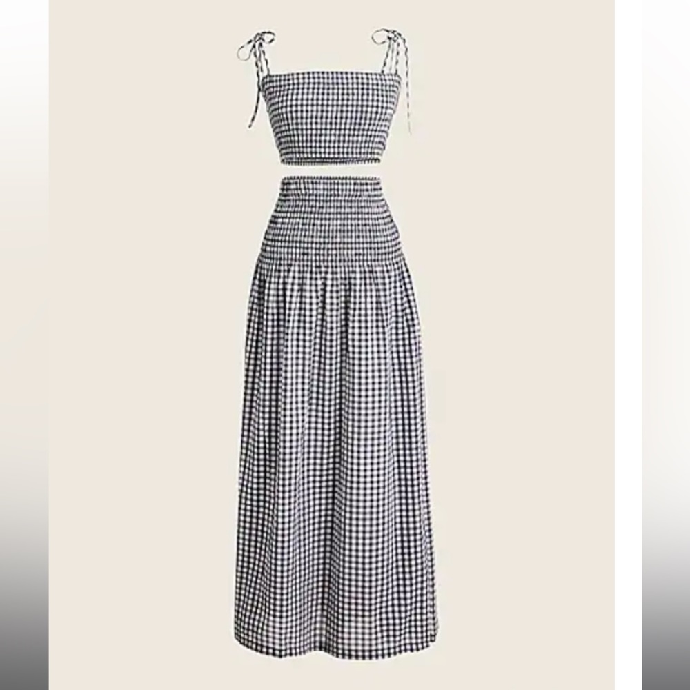 J. Crew Cotton voile smocked skirt set in gingham-Size medium